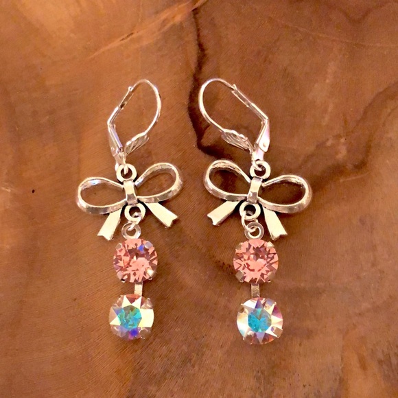Rose + Aurora Borealis Crystal Bow Earrings - Picture 6 of 10